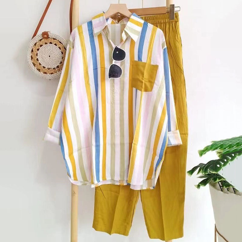 【S-5XL】Letní pruhovaný ležérní dvoudílný set