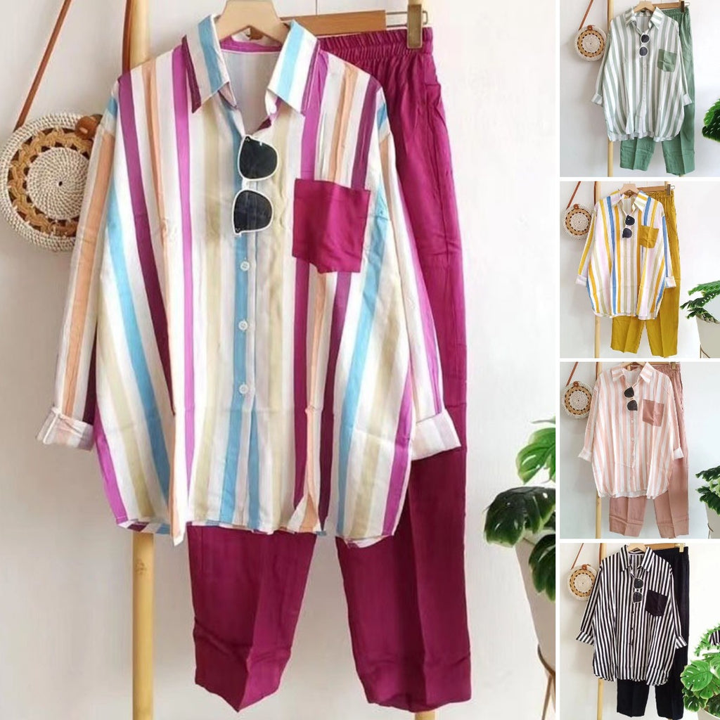【S-5XL】Letní pruhovaný ležérní dvoudílný set