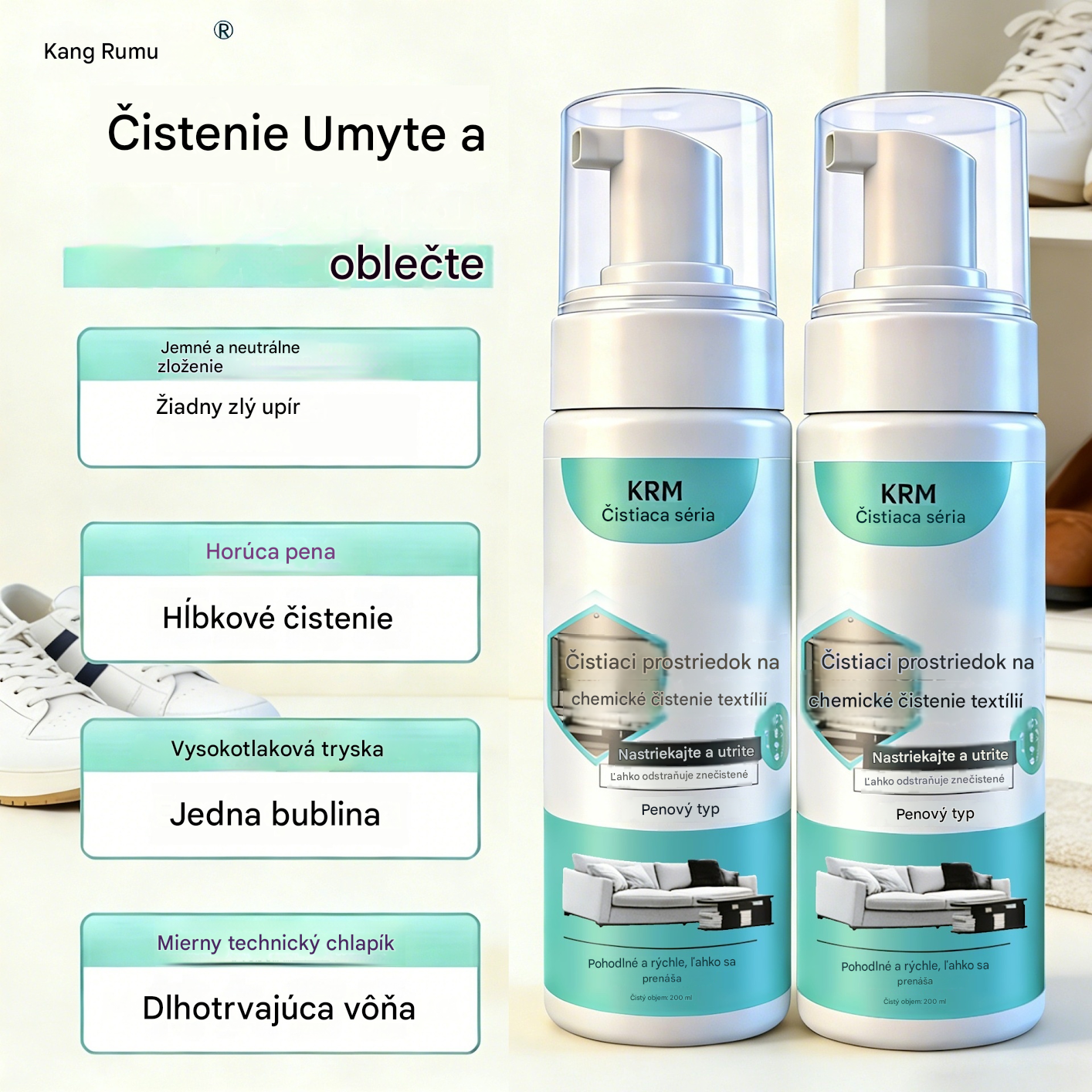 Tento vysoce účinný čistič pohovek má silné schopnosti odstraňovat skvrny, nevyžaduje vodu a je vhodný pro chemické čištění tkanin.