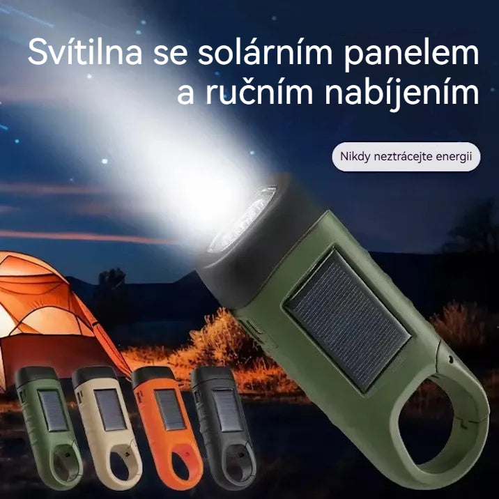 Svítilna se solárním panelem a ručním nabíjením – přenosný generátor ideální pro nouzové situace a dobrodružství!