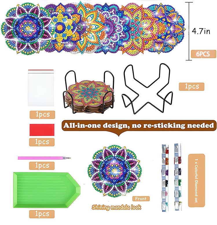 【Sada nářadí + železný stojan + 6 kusů diamantových obrazů】Podložka malovaná kamínky DIY