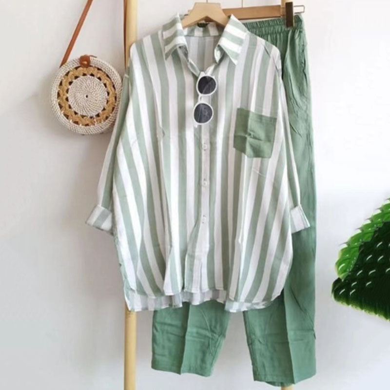 【S-5XL】Letní pruhovaný ležérní dvoudílný set