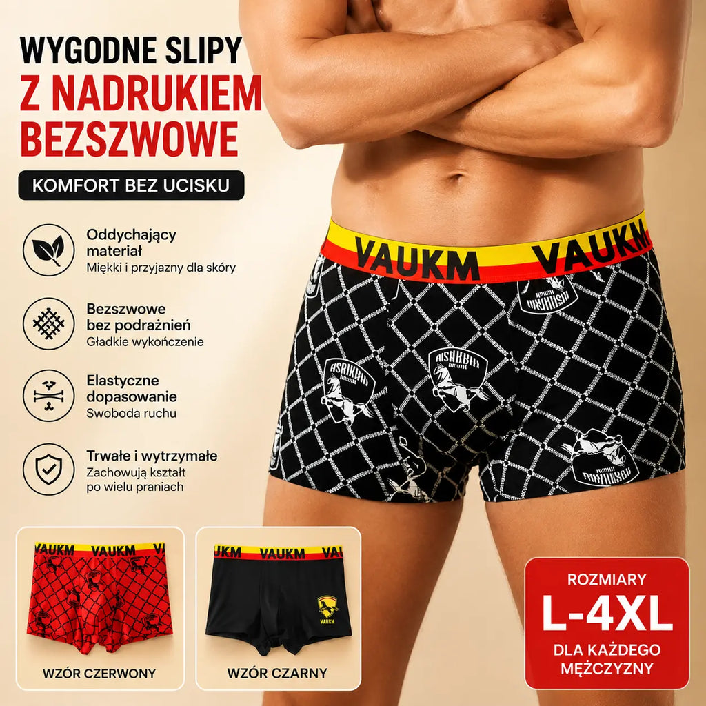 💥【1 komplet 3 szt. 99 zł】🚹✅🔥Bielizna męska oddychająca z lodowego jedwabiu, bezszwowa, wygodna, duże rozmiary, nowoczesny nadruk