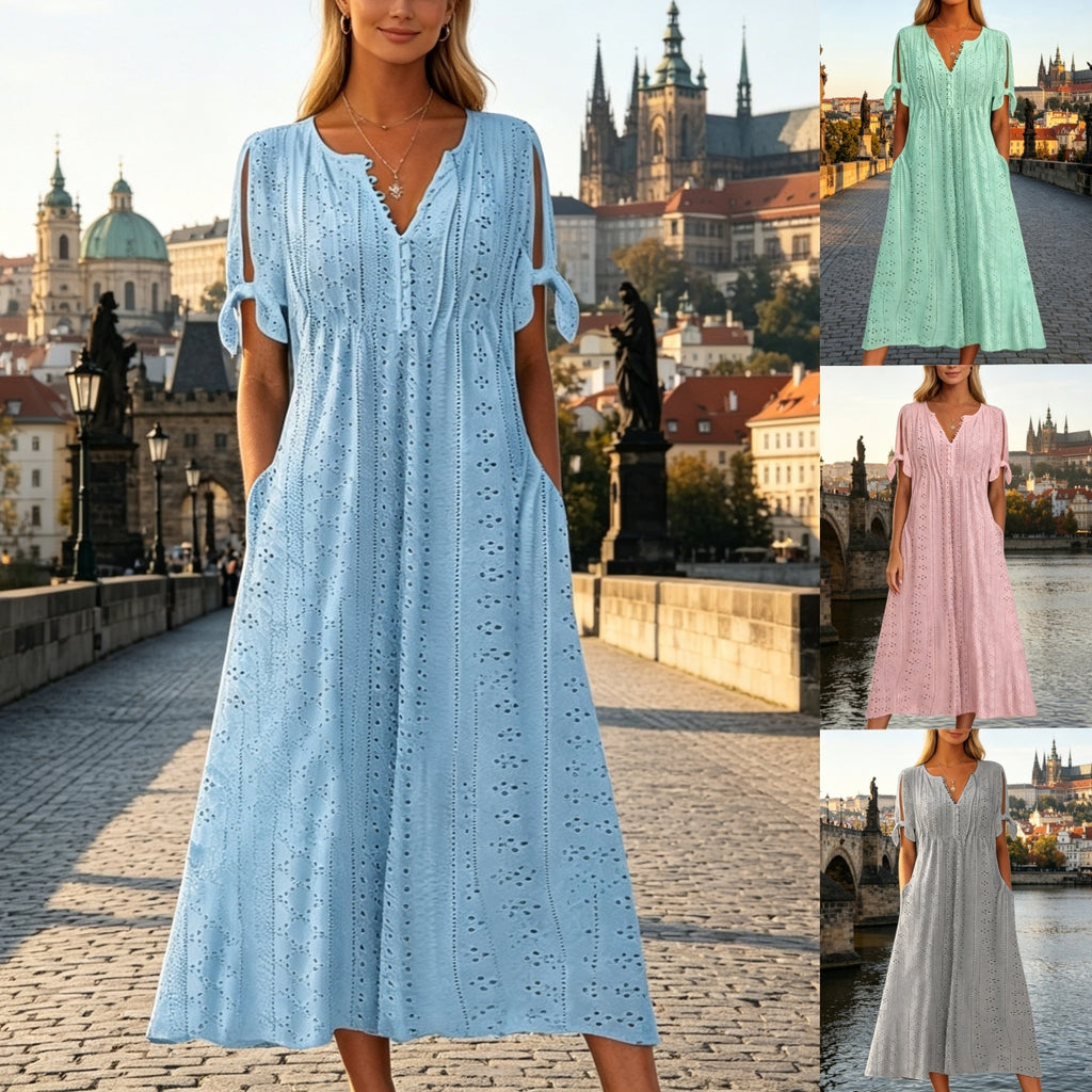 【S-5XL】 Jednoduché vypasované prodyšné šaty – univerzální a stylové