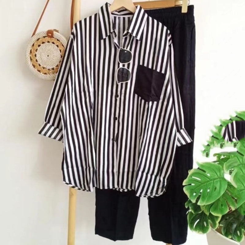 【S-5XL】Letní pruhovaný ležérní dvoudílný set