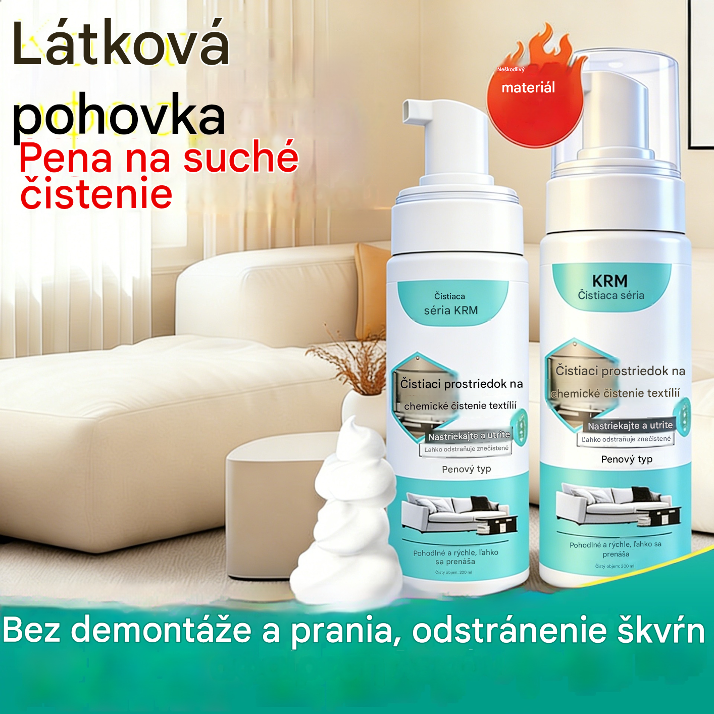 Tento vysoce účinný čistič pohovek má silné schopnosti odstraňovat skvrny, nevyžaduje vodu a je vhodný pro chemické čištění tkanin.