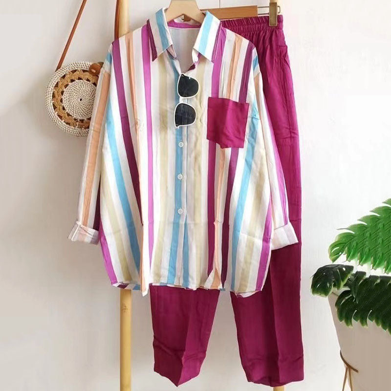 【S-5XL】Letní pruhovaný ležérní dvoudílný set