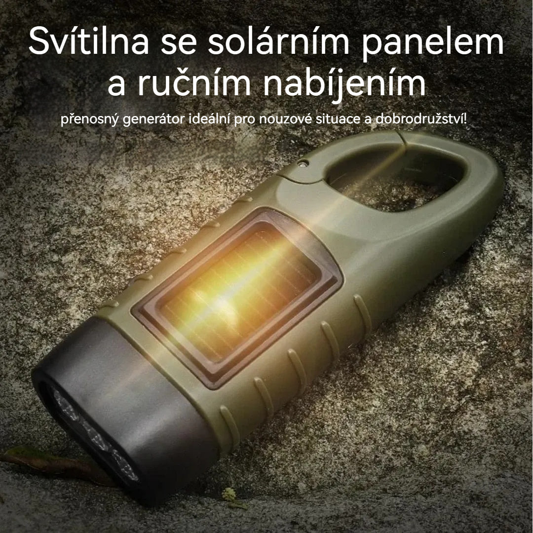 Svítilna se solárním panelem a ručním nabíjením – přenosný generátor ideální pro nouzové situace a dobrodružství!