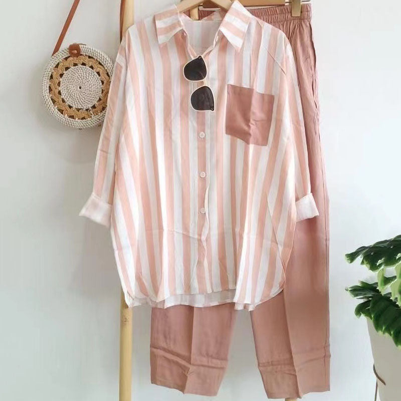 【S-5XL】Letní pruhovaný ležérní dvoudílný set