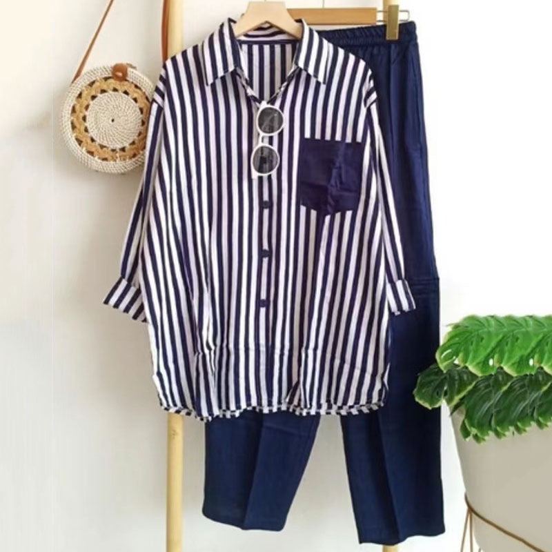 【S-5XL】Letní pruhovaný ležérní dvoudílný set