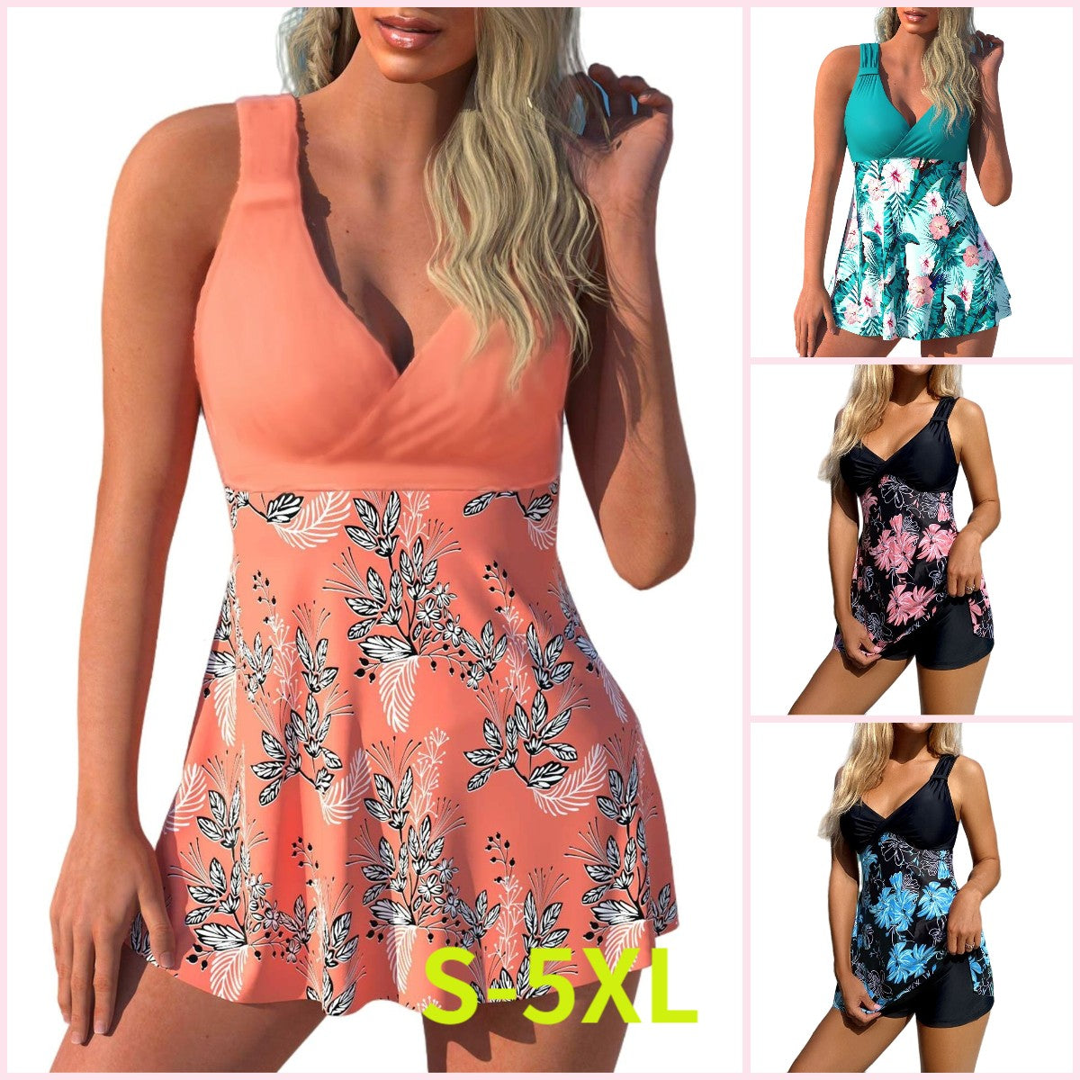 【Poslední den – sleva 50 %】【S-5XL】Nový plavkový set s potiskem pro větší velikosti, kraťasy, rozparky na zádech, rychleschnoucí materiál