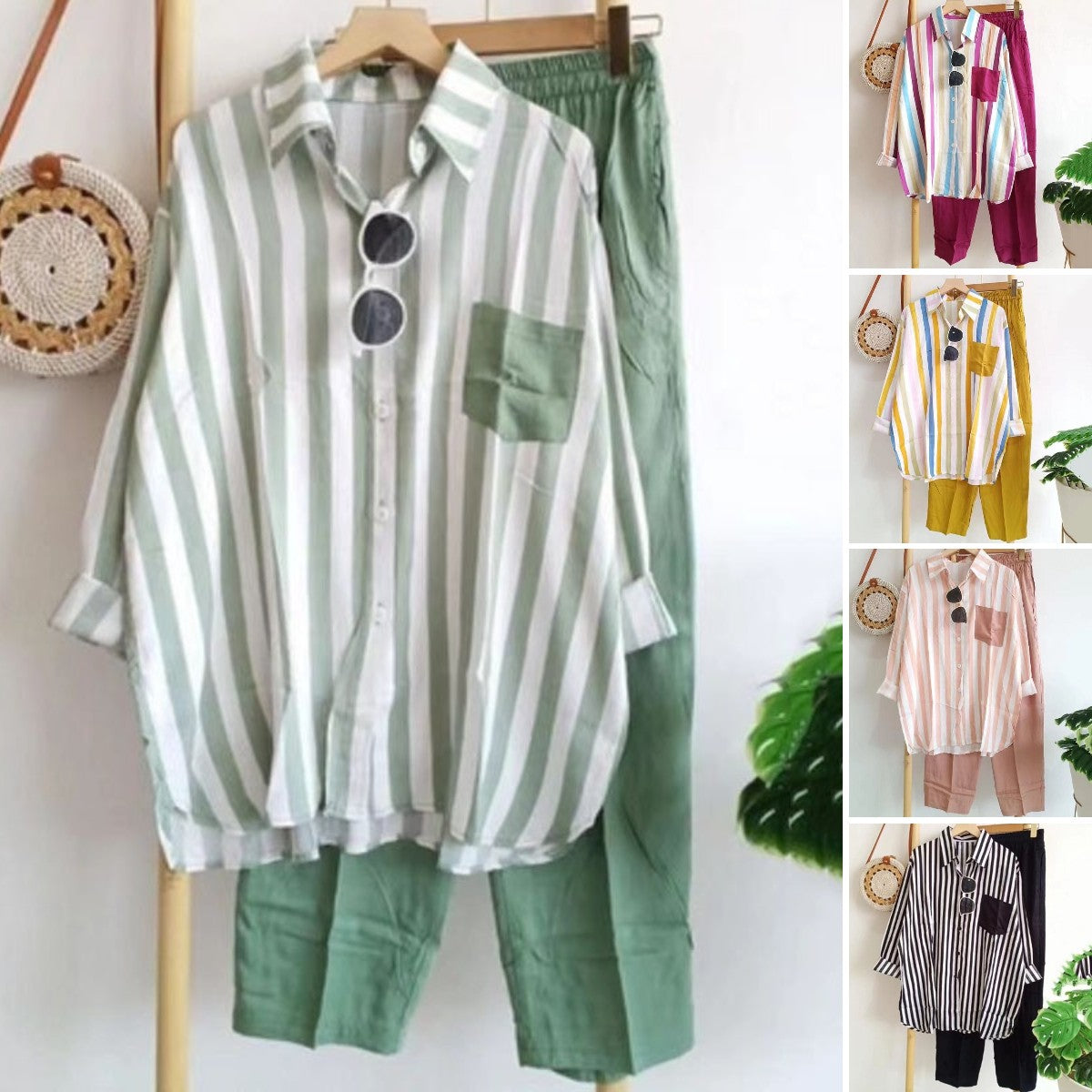【S-5XL】Letní pruhovaný ležérní dvoudílný set