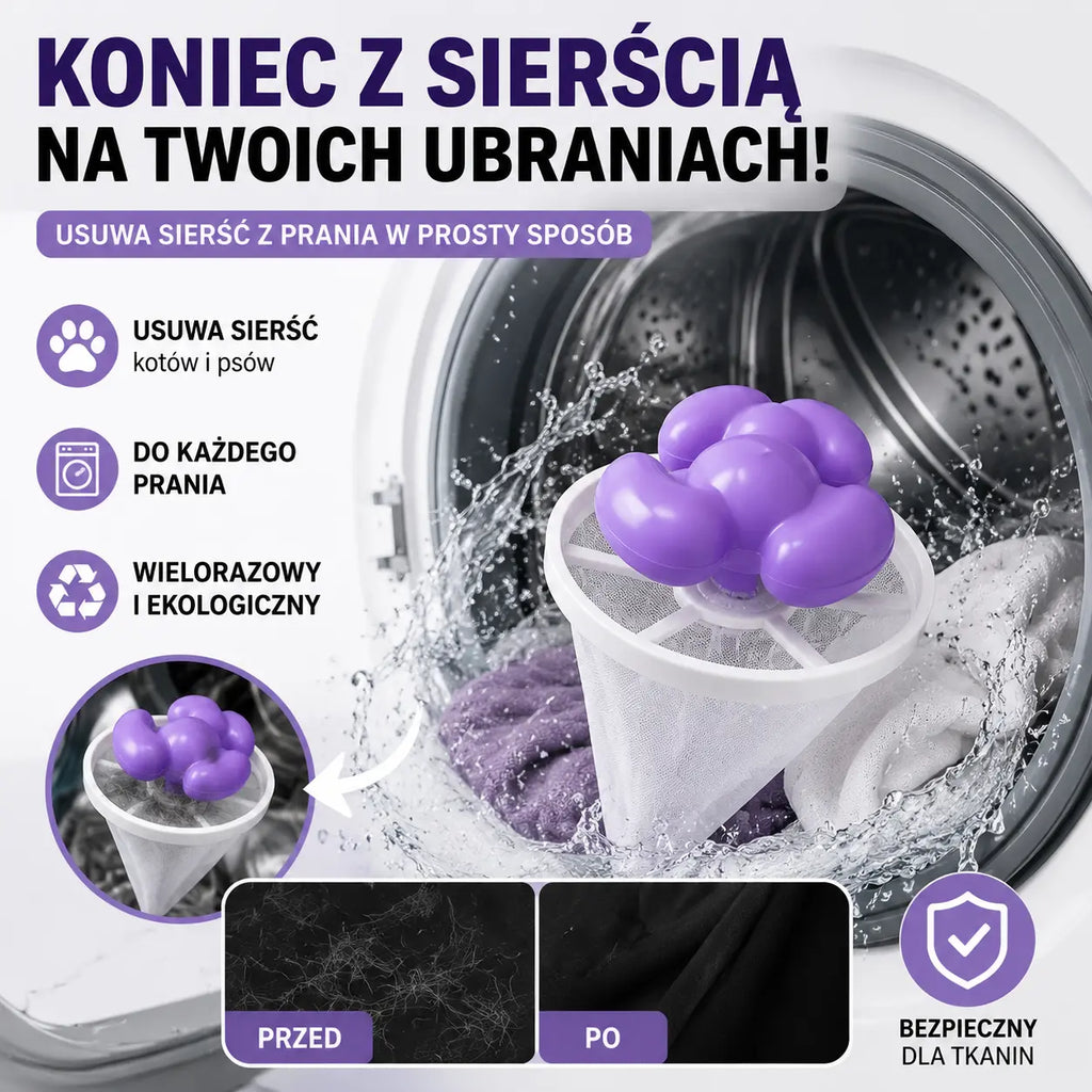 🧺 6 szt. za 99 zł 🐾 Koniec z sierścią na ubraniach! ✨ Pływający filtr do pralki usuwa włosy, kłaczki i sierść zwierząt podczas każdego prania